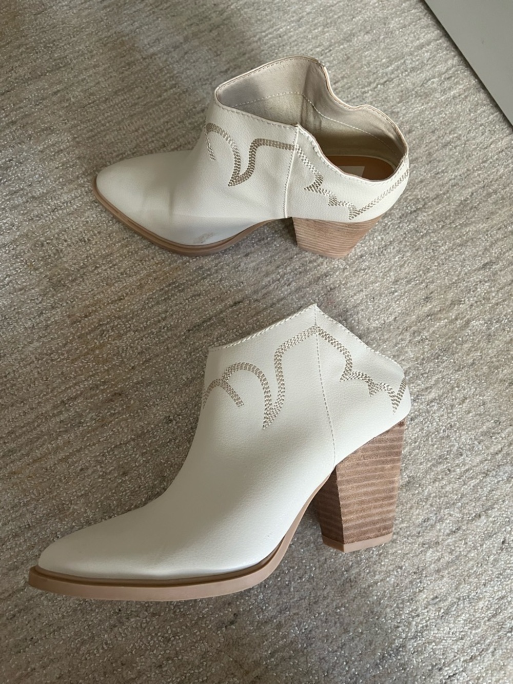 Dolce Vita Cream Western Ankle Booties with Stacked Block Heel